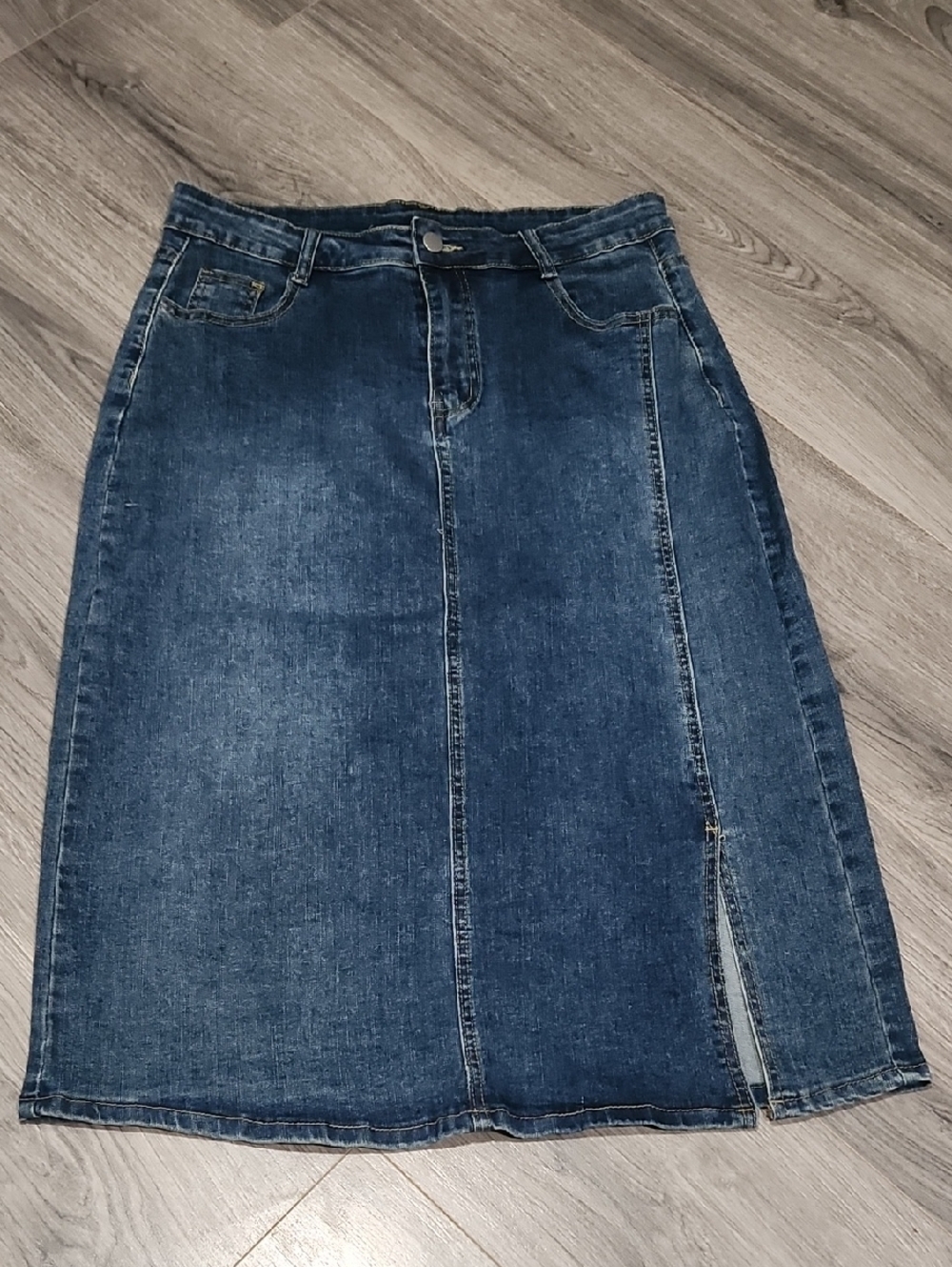 Denim Midi Front Slit Skirt